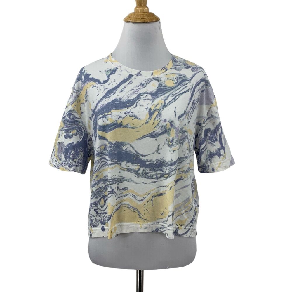 Rails Shirt Womens S Small Marble Cotton The Boxy Crew Neck Cropped Short Sleeve